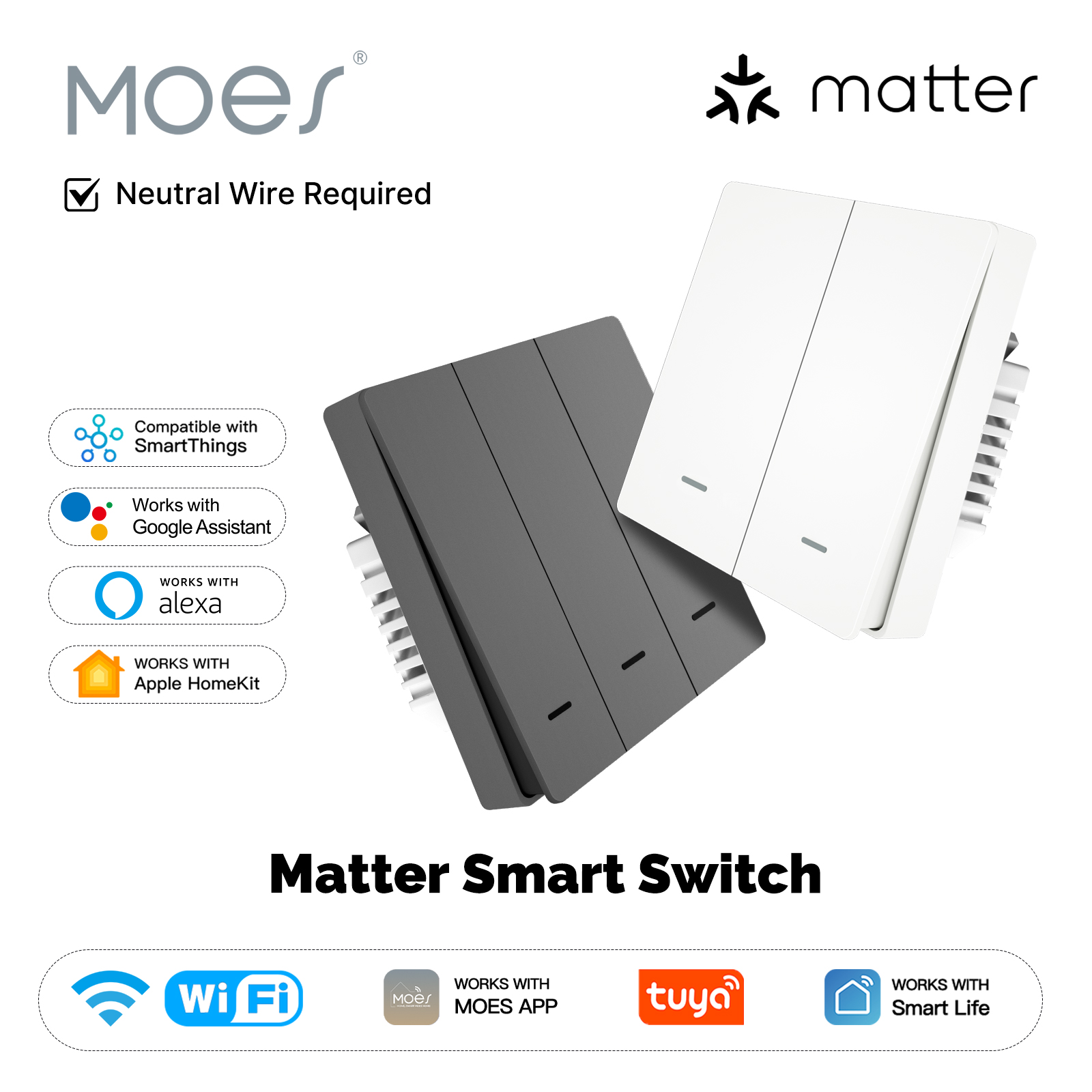 Smart Home Moes - MOES Matter Tuya WiFi inteligentny przełącznik
