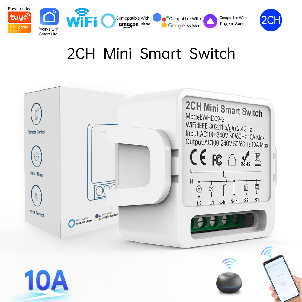 Smart Home Voice Assistant - Inteligentny przełącznik Tuya 2-kanałowy, inteligentny wyłącznik